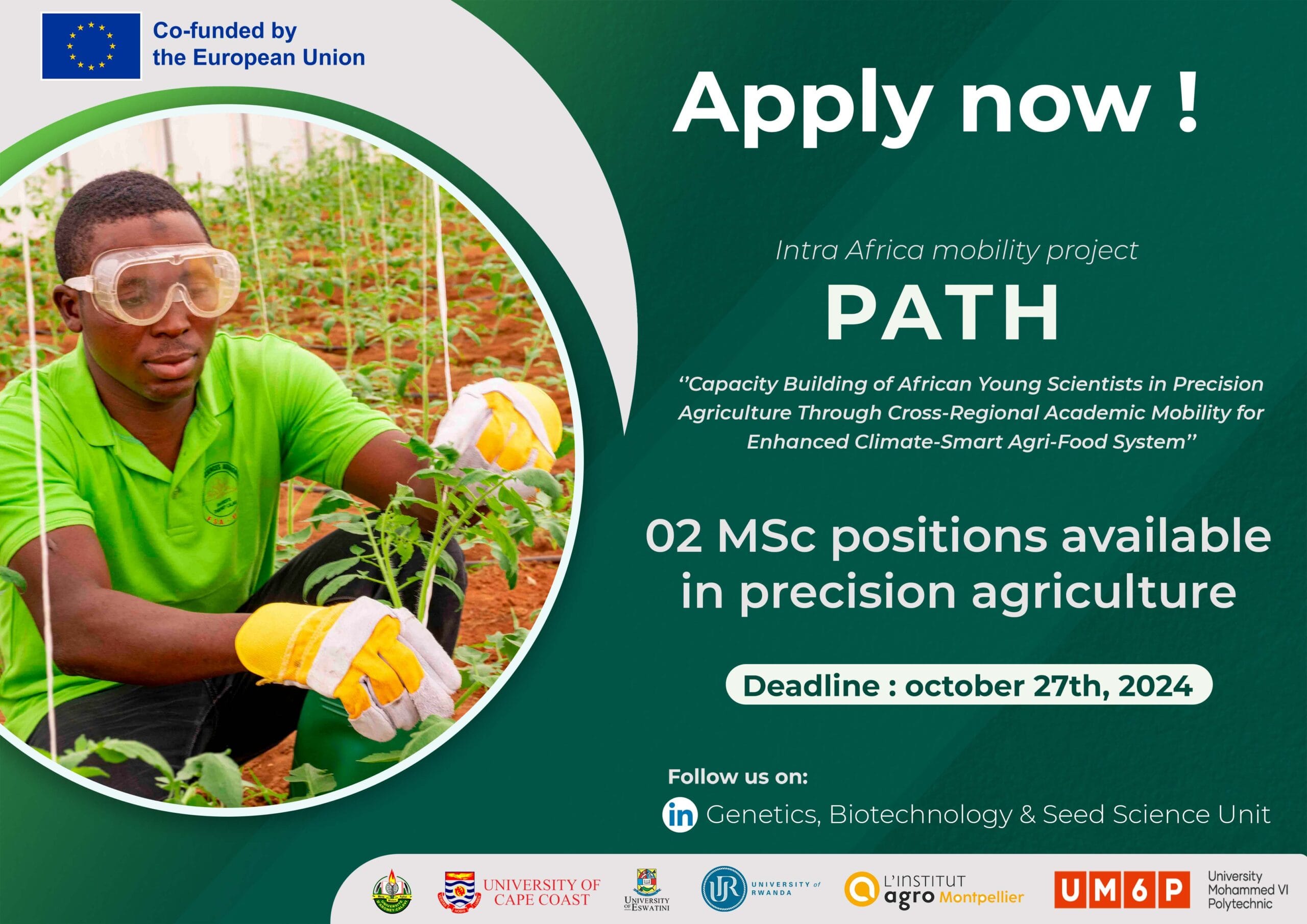 Call for scholarship application for credit-seeking MSc in the framework of the Intra AfricaPATH project